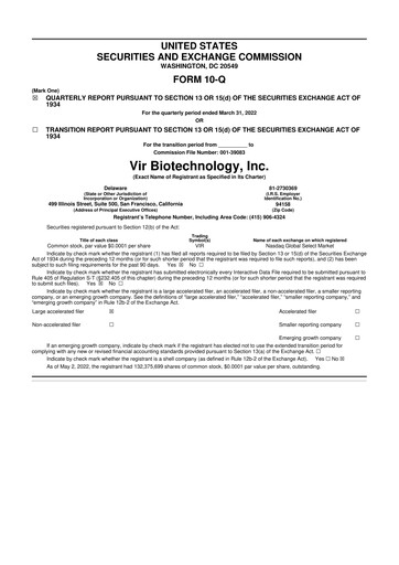 Thumbnail Vir Biotechnology
 10-Q Quarterly Report FY 