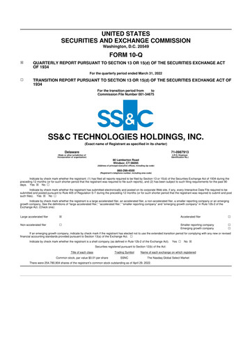 Thumbnail SS&C Technologies
 10-Q Quarterly Report FY2022 
