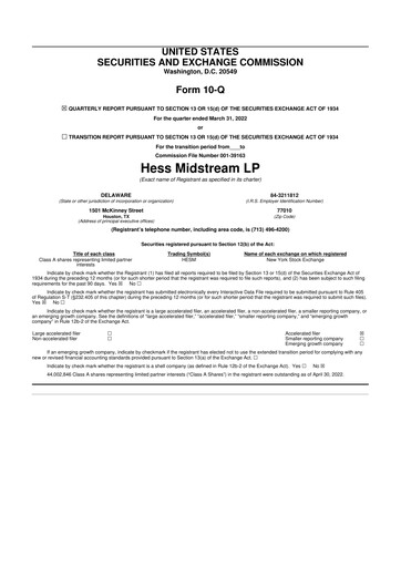 Thumbnail Hess Midstream 10-Q Quarterly Report FY2022 