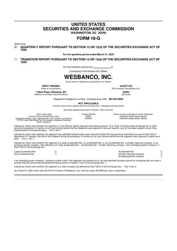 Thumbnail WesBanco 10-Q Quarterly Report FY 