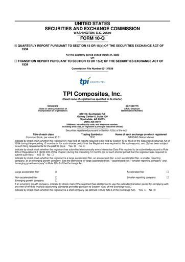 Miniature TPI Composites 10-Q Rapport trimestriel 2022 