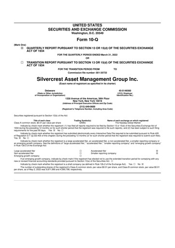 Vorschaubild Silvercrest Asset Management Group 10-Q Quartalsbericht 2022 