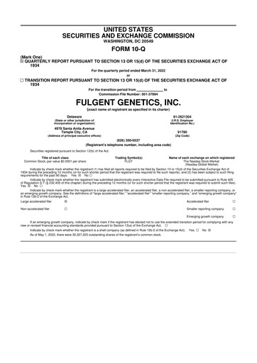 Thumbnail Fulgent Genetics
 10-Q Quarterly Report FY2022 