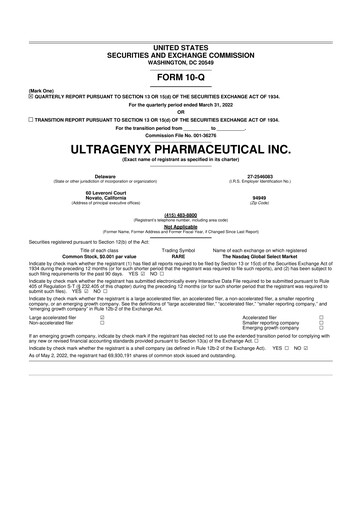 Miniature Ultragenyx Pharmaceutical 10-Q Rapport trimestriel 2022 