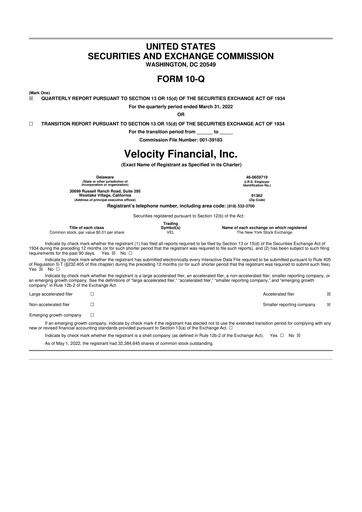 Thumbnail Velocity Financial 10-Q Quarterly Report FY2022 