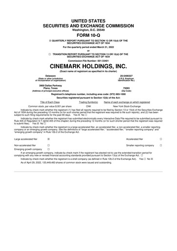 Thumbnail Cinemark Theatres
 10-Q Quarterly Report FY 