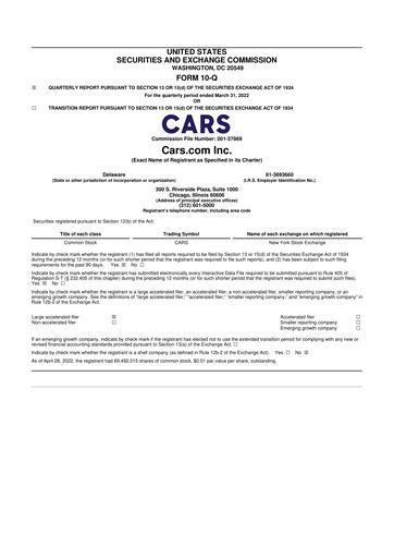 Thumbnail Cars.com 10-Q Quarterly Report FY2022 