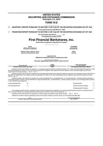 Thumbnail First Financial Bankshares 10-Q Quarterly Report FY2022 
