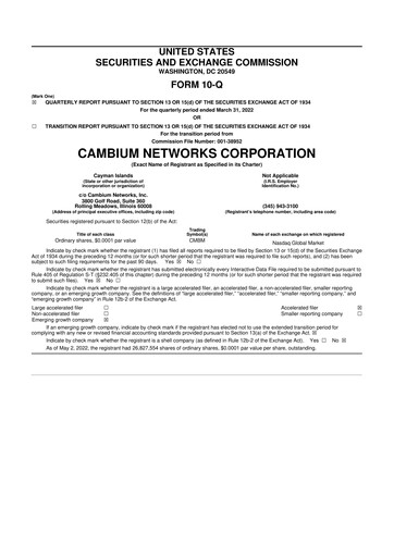 Miniature Cambium Networks 10-Q Rapport trimestriel 2022 