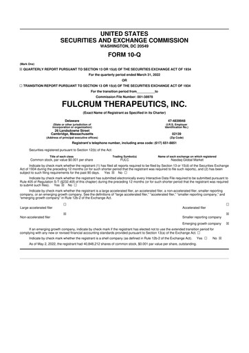 Miniature Fulcrum Therapeutics 10-Q Rapport trimestriel 2022 