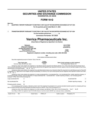 Thumbnail Verrica Pharmaceuticals 10-Q Quarterly Report FY2022 
