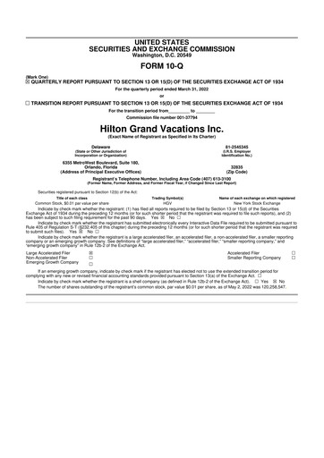 Thumbnail Hilton Grand Vacations
 10-Q Quarterly Report FY 