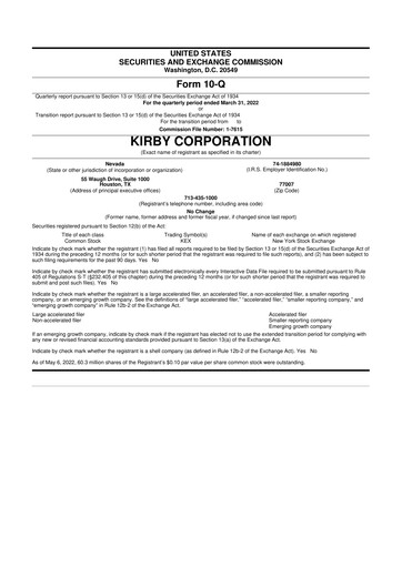 Thumbnail Kirby Corporation
 10-Q Quarterly Report FY2022 