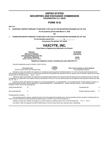 Thumbnail Vaxcyte
 10-Q Quarterly Report FY2022 
