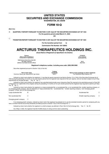 Thumbnail Arcturus Therapeutics
 10-Q Quarterly Report FY 