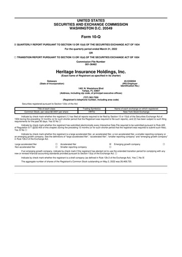 Thumbnail Heritage Insurance 10-Q Quarterly Report FY2022 