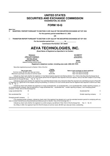 Vorschaubild Aeva Technologies 10-Q Quartalsbericht 2022 