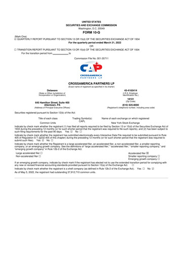 Miniature CrossAmerica Partners 10-Q Rapport trimestriel 2022 