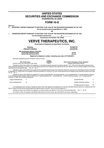 Thumbnail Verve Therapeutics 10-Q Quarterly Report FY2022 