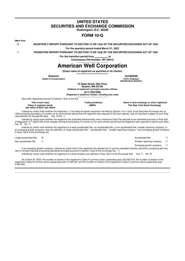 Thumbnail American Well
 10-Q Quarterly Report FY2022 