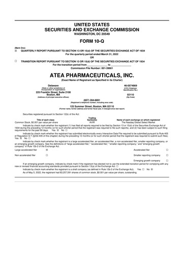 Thumbnail Atea Pharmaceuticals 10-Q Quarterly Report FY2022 