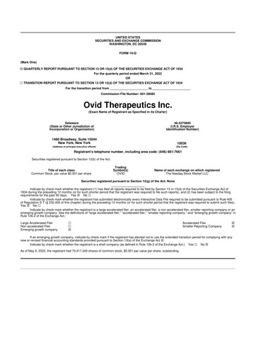 Vorschaubild Ovid Therapeutics
 10-Q Quartalsbericht 2022 