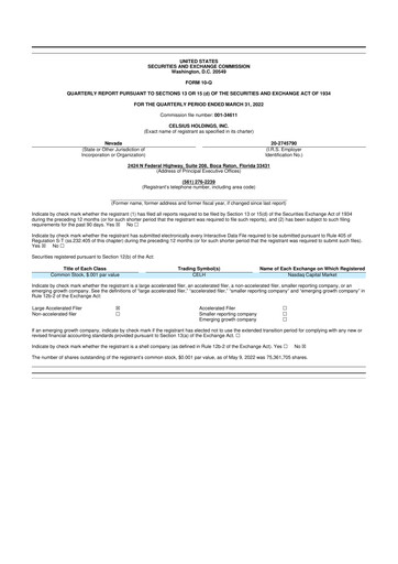 Thumbnail Celsius Holdings
 10-Q Quarterly Report FY2022 