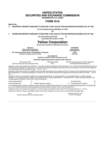 Thumbnail Yellow Corporation 10-Q Quarterly Report FY2022 