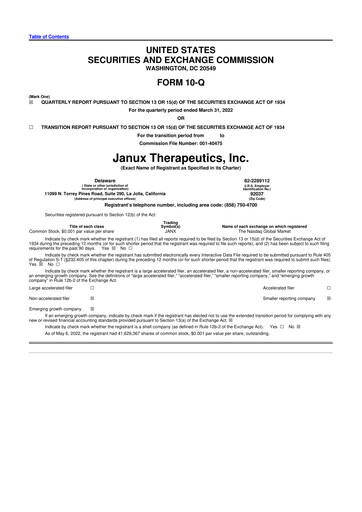 Vorschaubild Janux Therapeutics 10-Q Quartalsbericht  