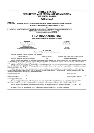 Vorschaubild Cue Biopharma 10-Q Quartalsbericht 2022 