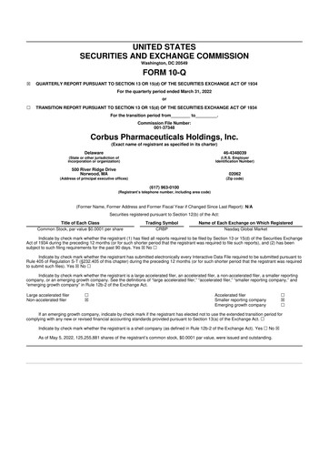 Vorschaubild Corbus Pharmaceuticals
 10-Q Quartalsbericht 2022 