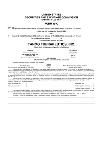 Thumbnail Tango Therapeutics 10-Q Quarterly Report FY 