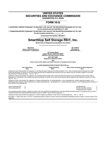 Thumbnail SmartStop Self Storage REIT 10-Q Quarterly Report FY2022 