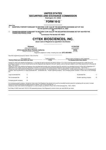 Thumbnail Cytek Biosciences 10-Q Quarterly Report FY2022 