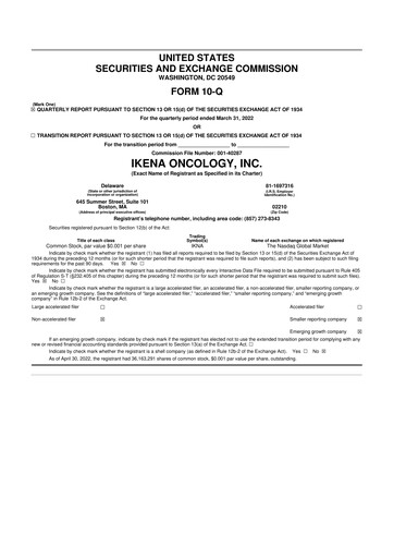 Thumbnail Ikena Oncology 10-Q Quarterly Report FY2022 