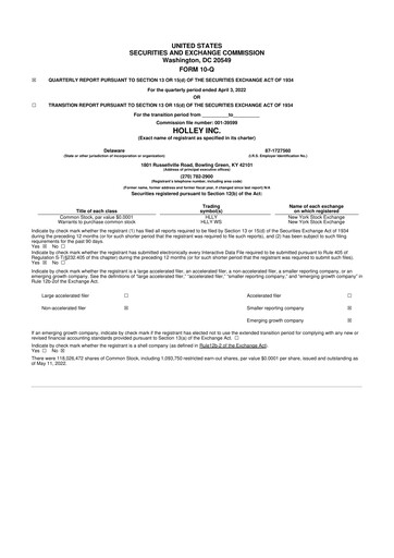 Vorschaubild Holley 10-Q Quartalsbericht 2022 