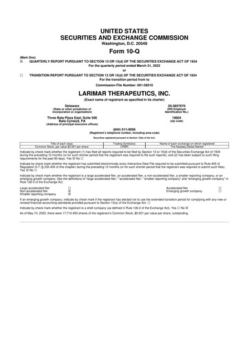 Thumbnail Larimar Therapeutics 10-Q Quarterly Report FY 