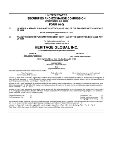 Thumbnail Heritage Global 10-Q Quarterly Report FY2022 
