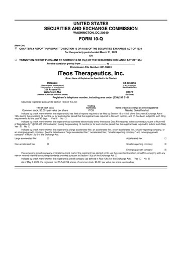 Thumbnail iTeos Therapeutics 10-Q Quarterly Report FY2022 
