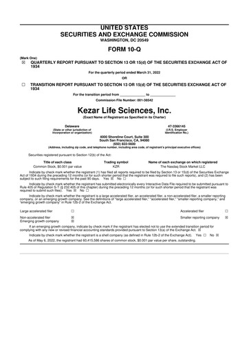 Thumbnail Kezar Life Sciences 10-Q Quarterly Report FY 