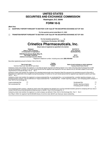 Thumbnail Crinetics Pharmaceuticals 10-Q Quarterly Report FY 