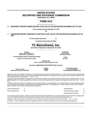 Thumbnail TC Bancshares 10-Q Quarterly Report FY2022 