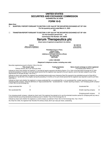 Miniature Iterum Therapeutics 10-Q Rapport trimestriel 2022 