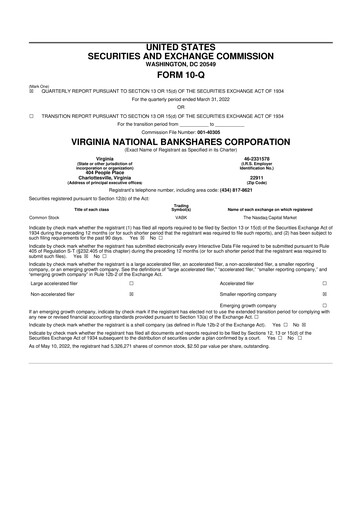 Thumbnail Virginia National Bankshares 10-Q Quarterly Report FY2022 