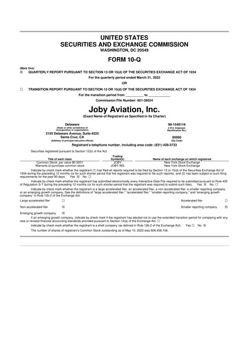 Thumbnail Joby Aviation 10-Q Quarterly Report FY2022 