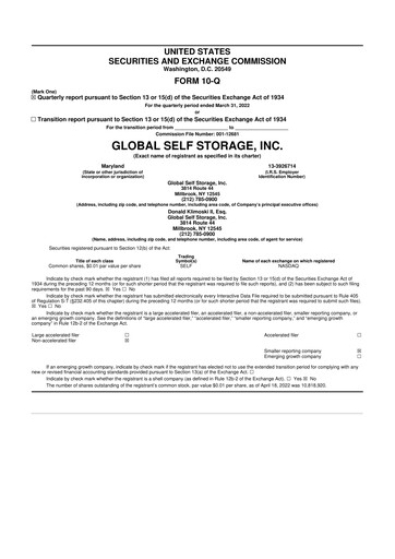 Thumbnail Global Self Storage 10-Q Quarterly Report FY2022 