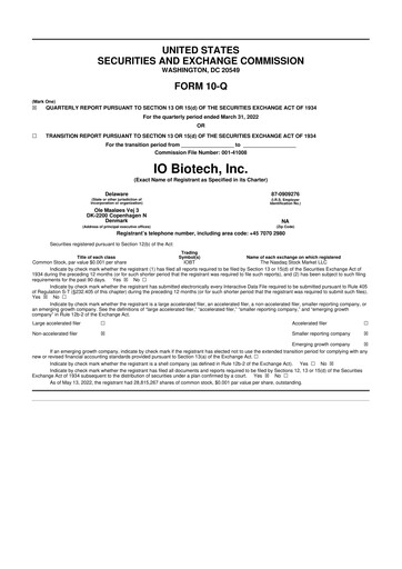 Thumbnail IO Biotech 10-Q Quarterly Report FY2022 