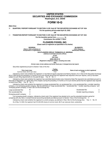 Thumbnail Flowers Foods
 10-Q Quarterly Report FY2022 