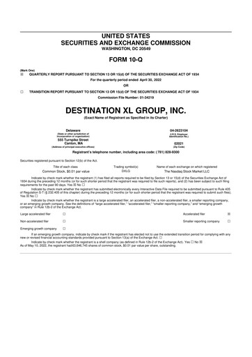 Thumbnail Destination XL 10-Q Quarterly Report FY2022 