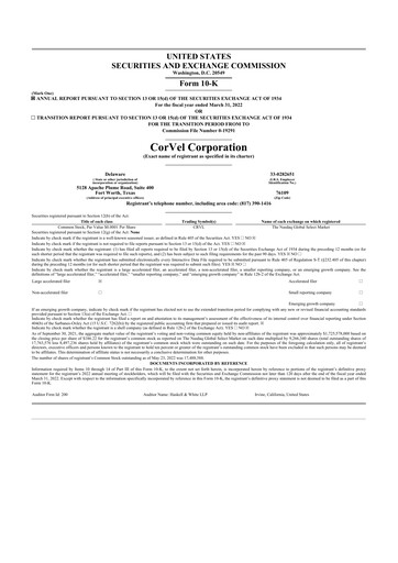 Thumbnail CorVel Corporation
 10-K Annual Report 2022